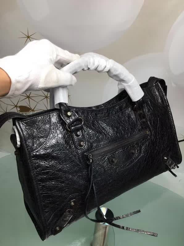 BALENCIAG巴黎世家 歐洲水貨 Balenciaga city小黑釘 限量 原廠爆裂紋羊皮黑白塗鴉 手提包  BL1154
